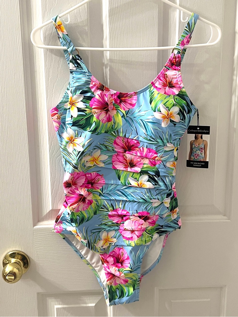 Catherine Malandrino 1-Piece Swimsuit Medium Floral Tropical Side Ruching NWT